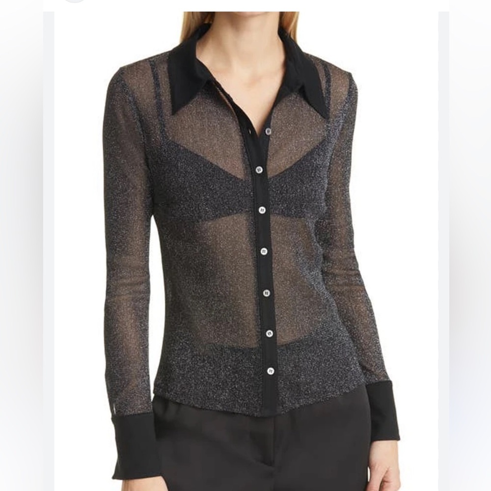 Jonathan Simkhai Standard Tia Sheer Long Sleeve Blouse in Black